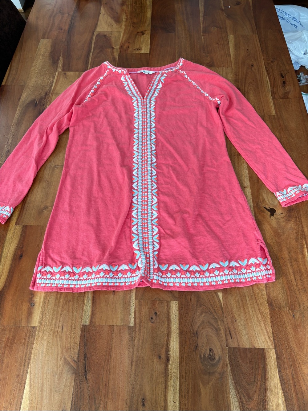 Boden Coral Embroidered Knit Dress - Size Small